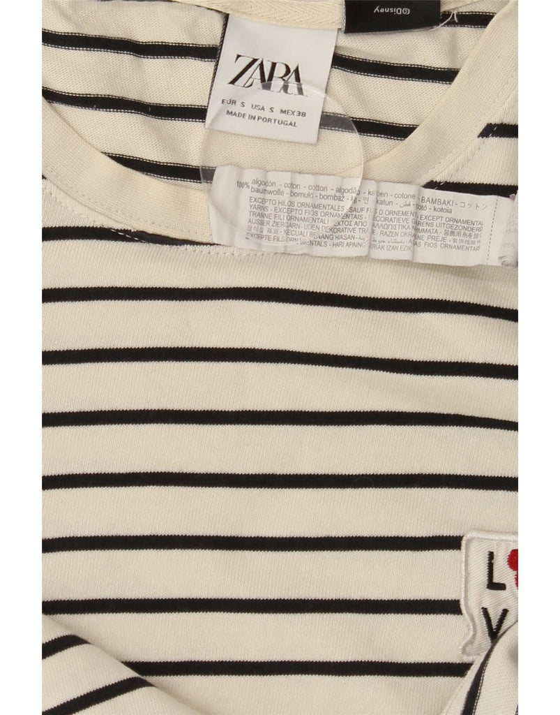 ZARA Mens Disney Top Long Sleeve Small Off White Striped Cotton Vintage Zara and Second-Hand Zara from Messina Hembry 
