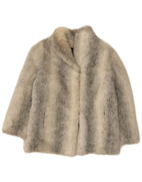 Palton de blană artificială vintage pentru femei, cu tăiere largă, UK 10, acrilic cu dungi mici, gri