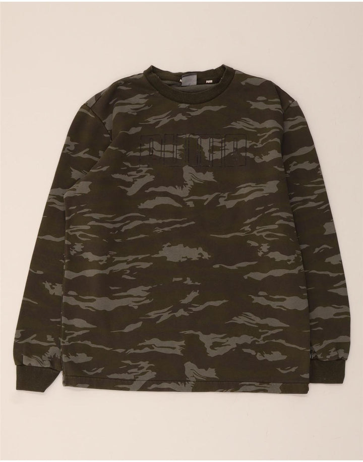 PUMA Mens Graphic Sweatshirt Jumper Medium Green Camouflage Cotton Vintage Puma and Second-Hand Puma from Messina Hembry 