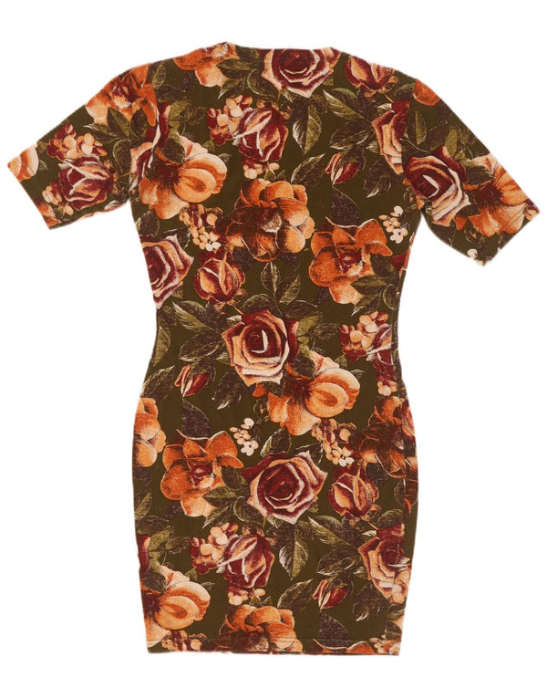 Rochie de damă vintage bodycon UK 8 mic bumbac floral kaki