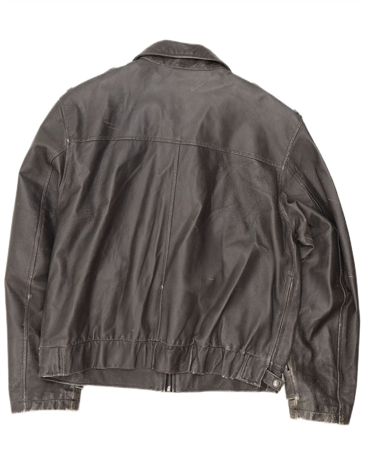 Jachetă militară din piele vintage pentru bărbați IT 54 2XL din piele neagră