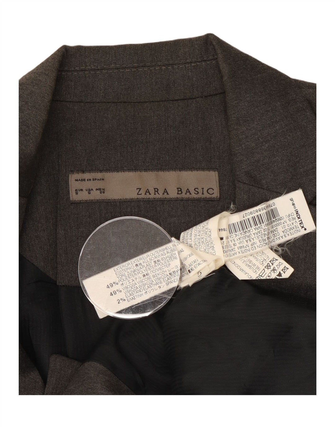 Blazer pentru femei Zara cu 1 nasture, UK 10, poliester, gri mic