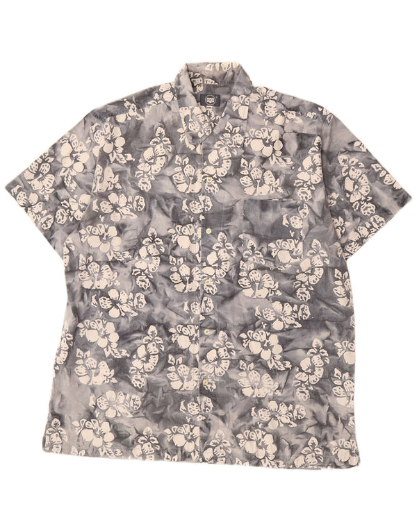 Cămașă Vintage pentru bărbați cu mânecă scurtă 2XL, gri, bumbac floral