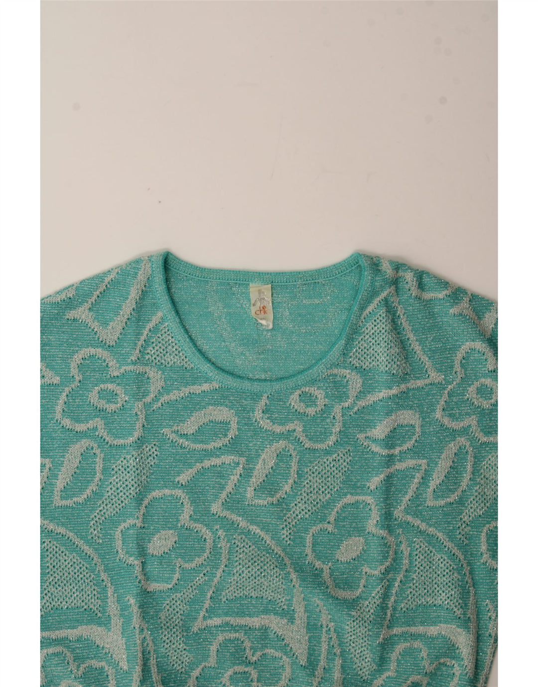 Pulover VINTAGE pentru damă cu gât roșu IT 42 Medium Blue Floral