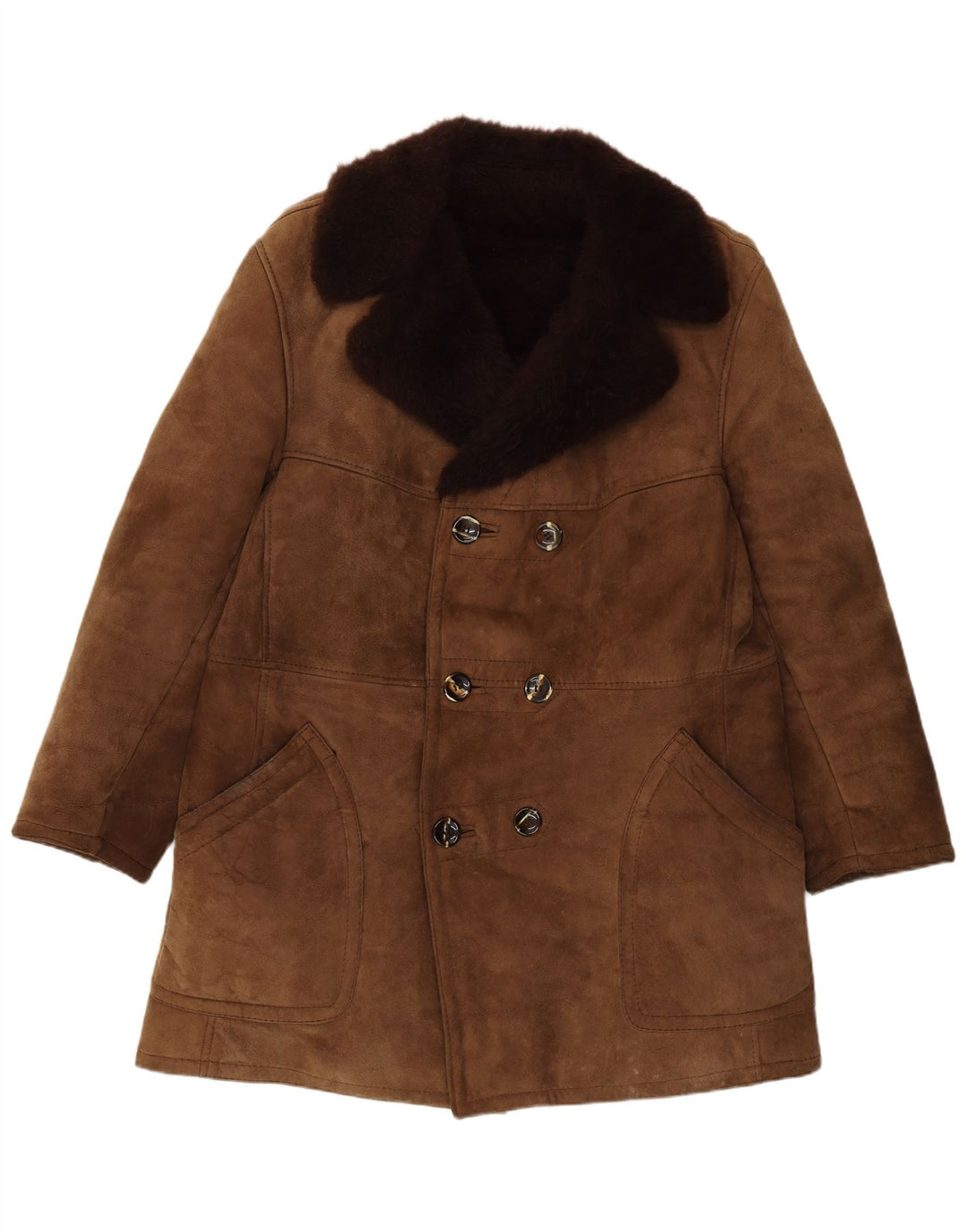 Palton dublu din shearling vintage pentru bărbați IT 54 2XL maro din shearling