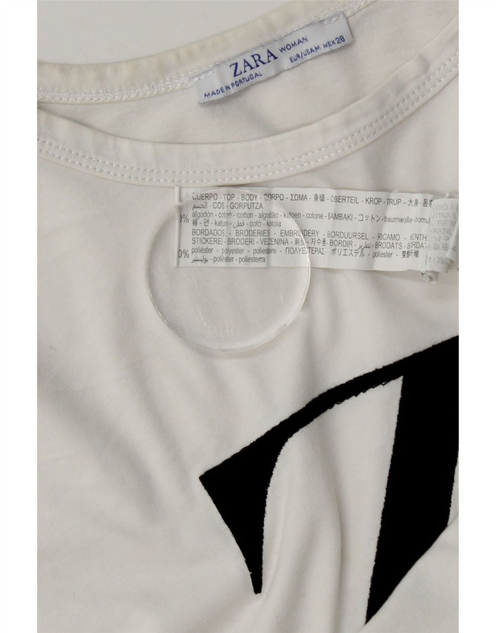 Tricou cu grafic pentru femei Zara UK 14 Bumbac alb mediu