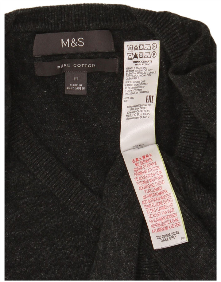 Pulover cu decolteu în V pentru bărbați Marks & Spencer, bumbac cu pete, gri mediu