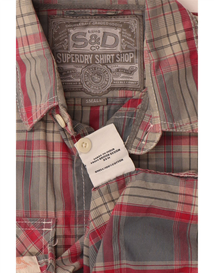 Cămașă cu mânecă scurtă pentru bărbați Superdry, bumbac carouri gri mic