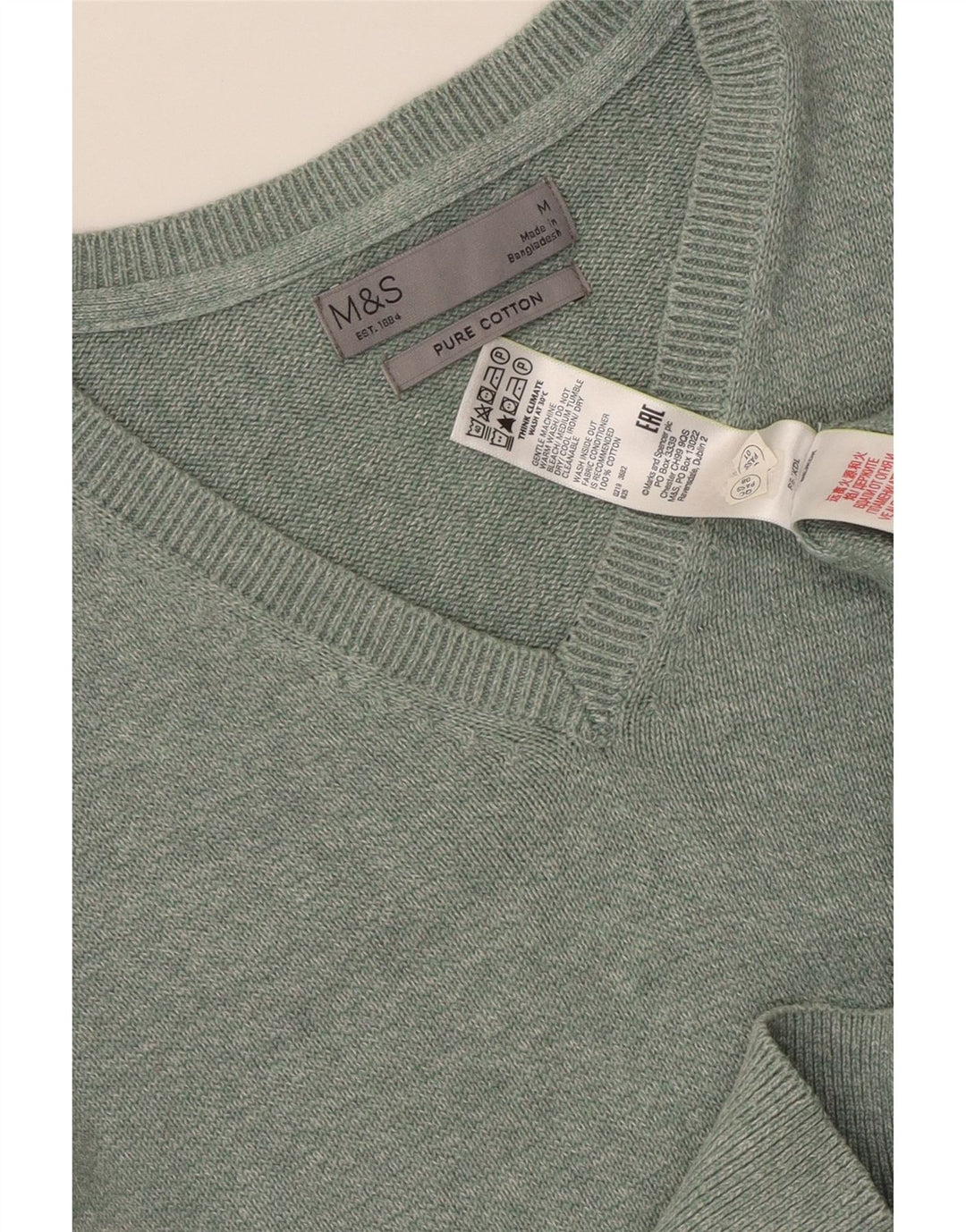 MARKS & SPENCER Pulover cu decolteu în V pentru bărbați, bumbac cu pete verde mediu