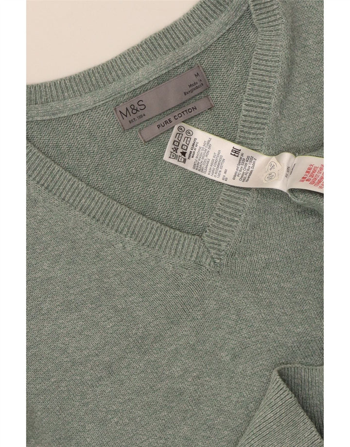 MARKS & SPENCER Pulover cu decolteu în V pentru bărbați, bumbac cu pete verde mediu