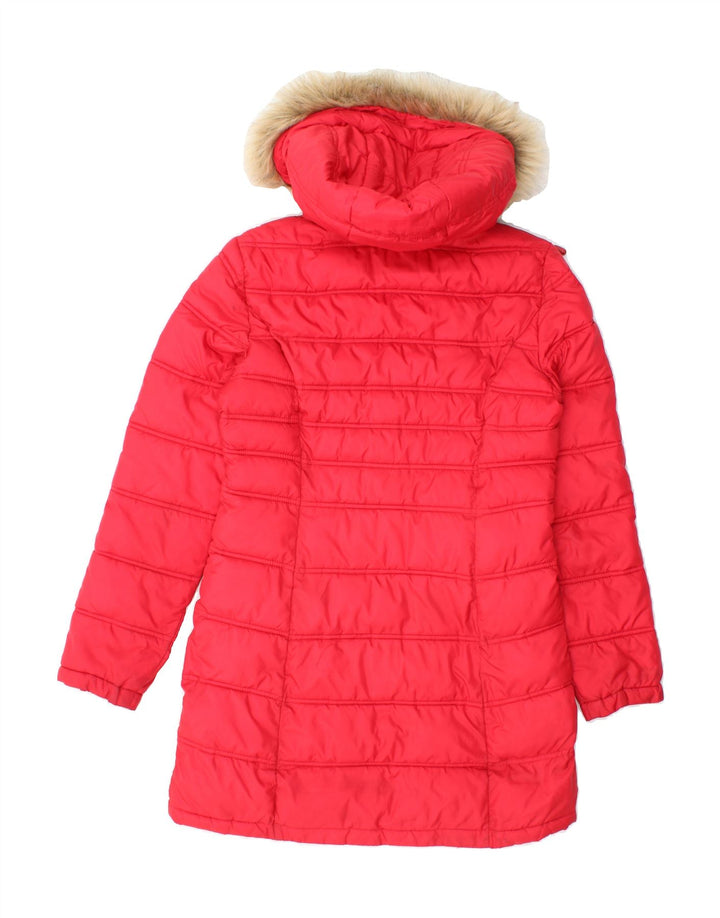 SUPERDRY Womens Hooded Padded Coat EU 36 Small Red Polyester Vintage Superdry and Second-Hand Superdry from Messina Hembry 