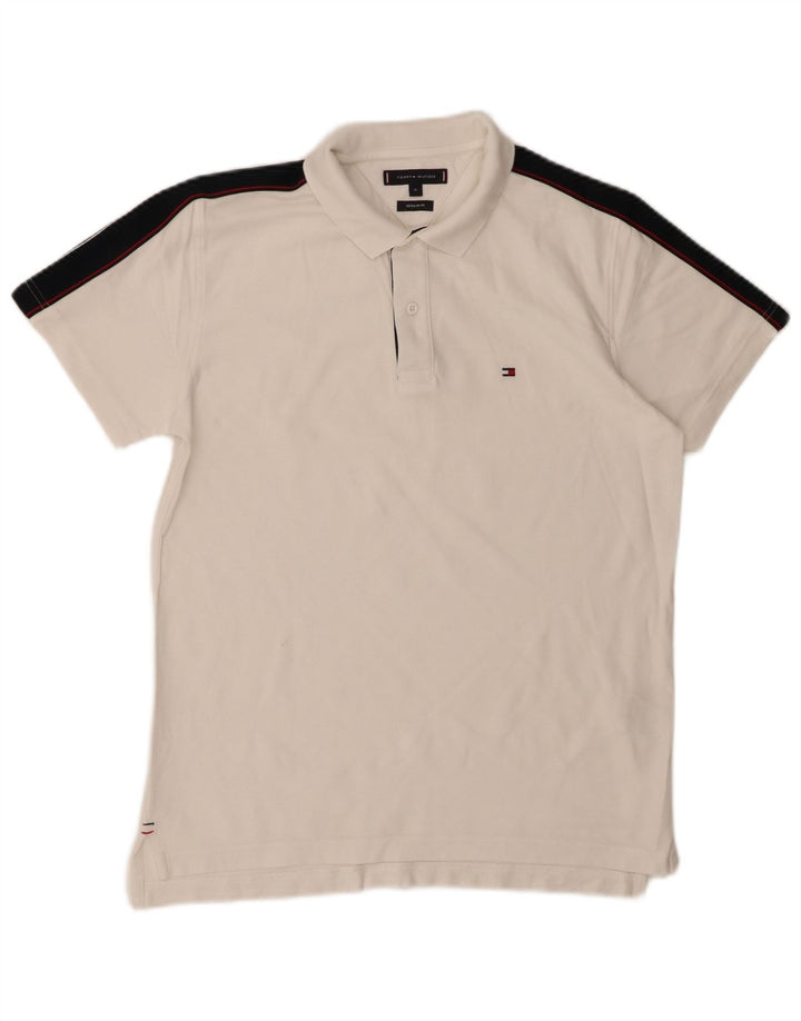 TOMMY HILFIGER Mens Regular Fit Polo Shirt Medium White Cotton