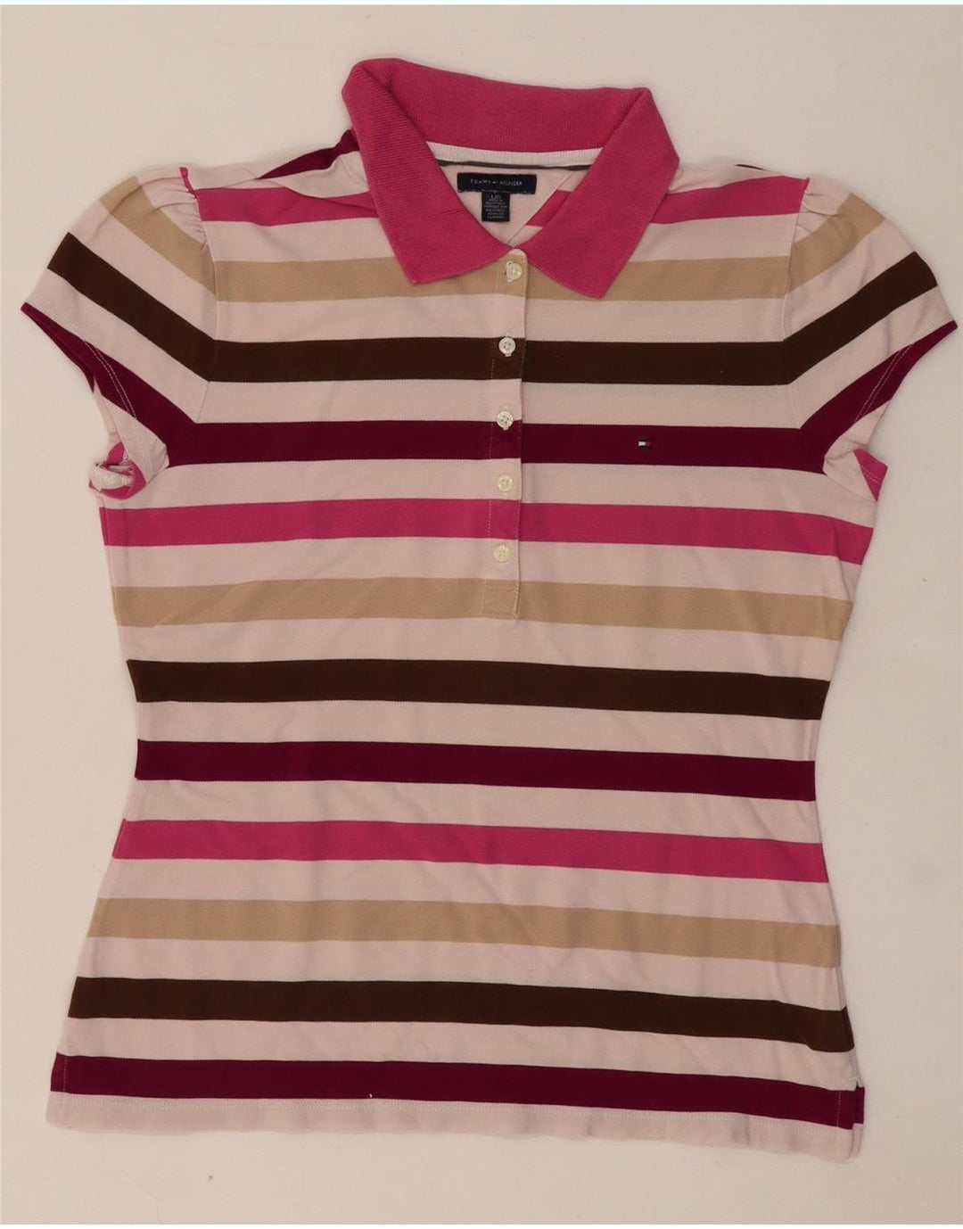 Tricou polo Tommy Hilfiger pentru femei UK 14 mare, bumbac cu dungi multicolore