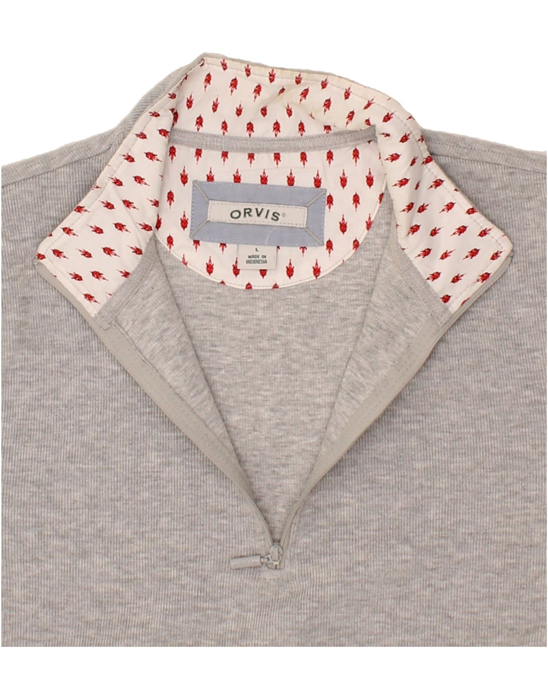 ORVIS Womens Zip Neck Sweatshirt Jumper UK 16 Large Grey Cotton Vintage Orvis and Second-Hand Orvis from Messina Hembry 