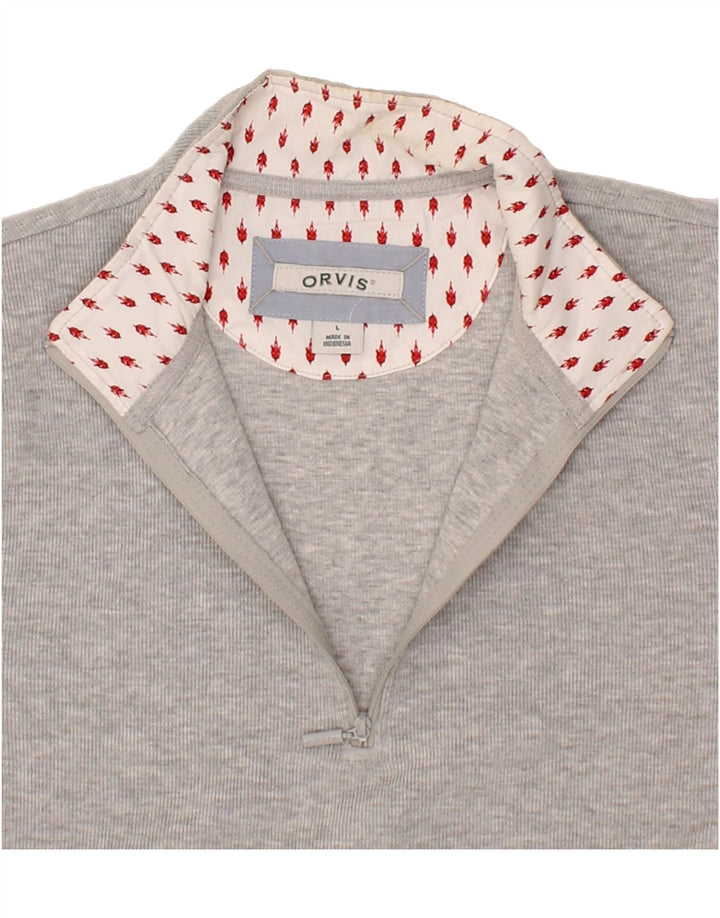 ORVIS Womens Zip Neck Sweatshirt Jumper UK 16 Large Grey Cotton Vintage Orvis and Second-Hand Orvis from Messina Hembry 