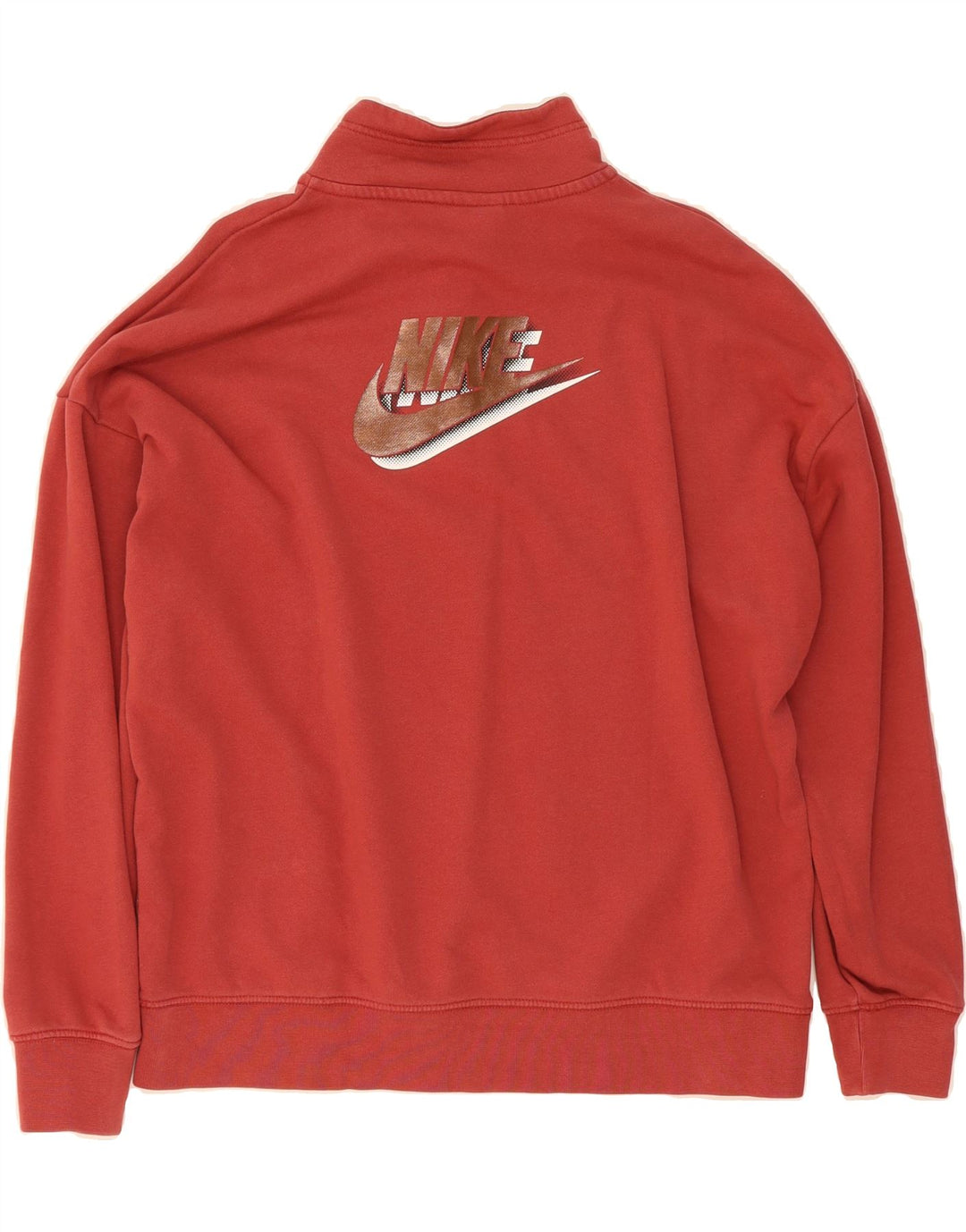 NIKE Womens Oversized Graphic Zip Neck Sweatshirt Jumper UK 14 Medium Red Vintage Nike and Second-Hand Nike from Messina Hembry 