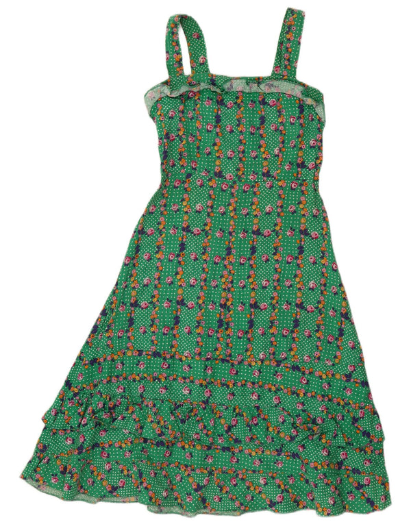 Rochie vintage pentru femei fără mâneci, în formă de A UK 4 XS, verde, florală