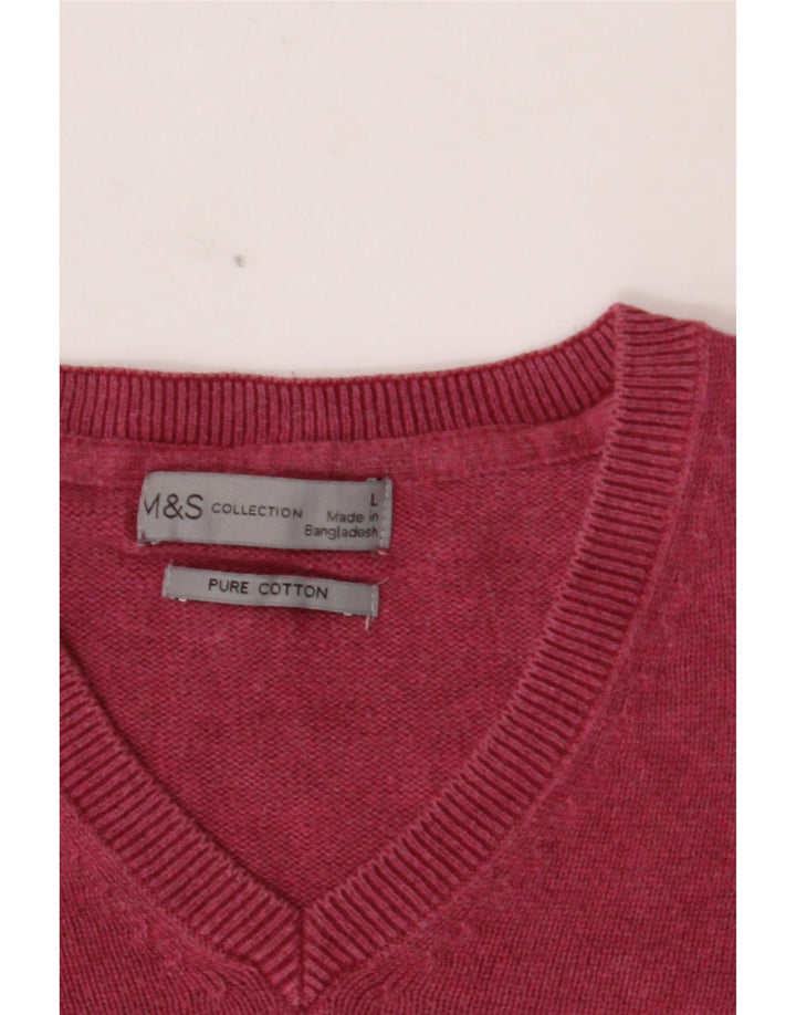 MARKS & SPENCER Pulover cu decolteu în V pentru bărbați, bumbac roz mare