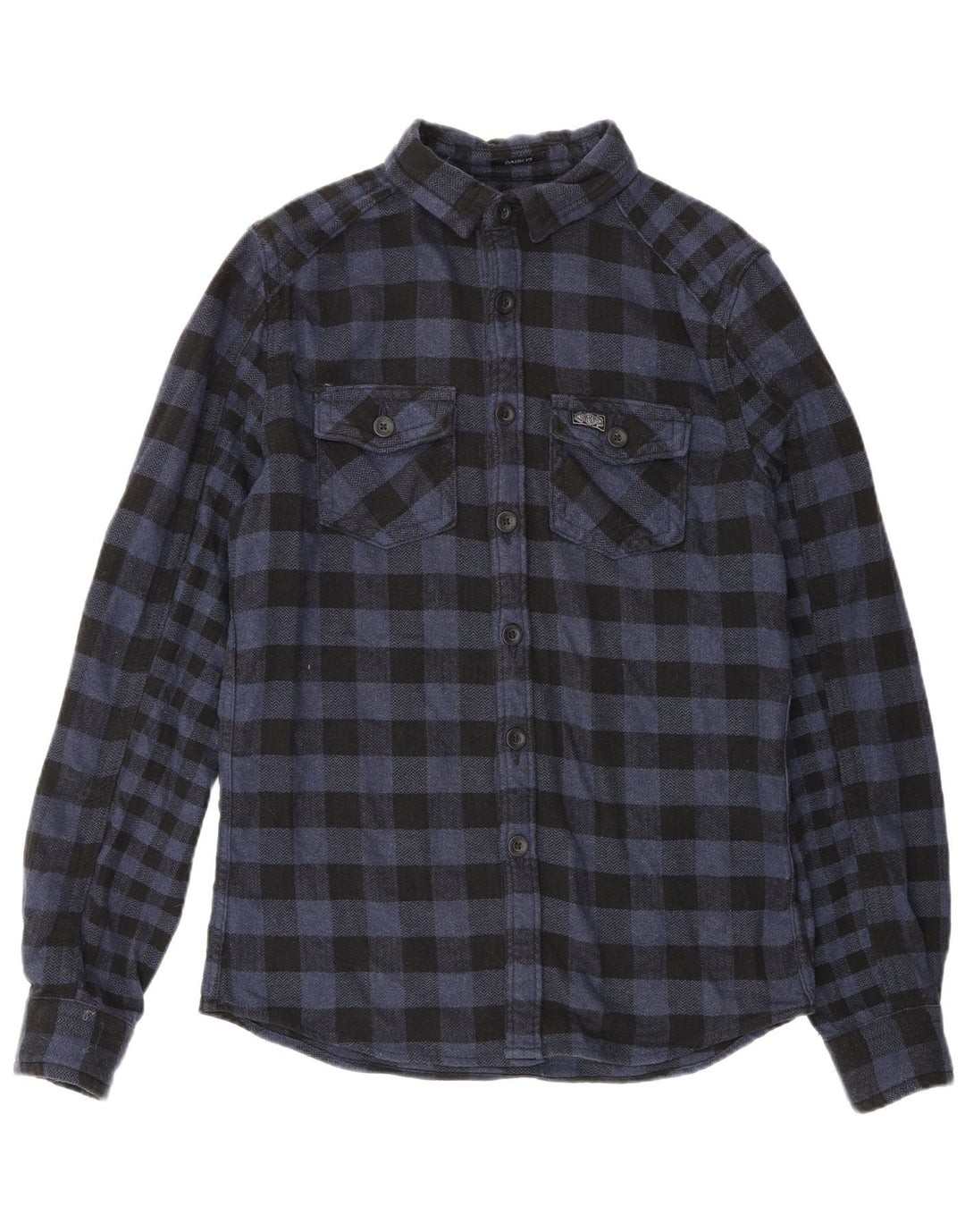 Cămașă de flanel pentru bărbați Superdry, din bumbac cu carouri, albastru bleumarin