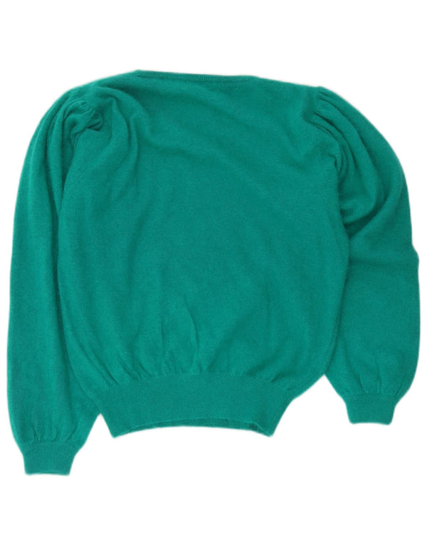 Pulover vintage pentru femei cu decolteu rotund cu grafică, UK 14, verde mediu, floral
