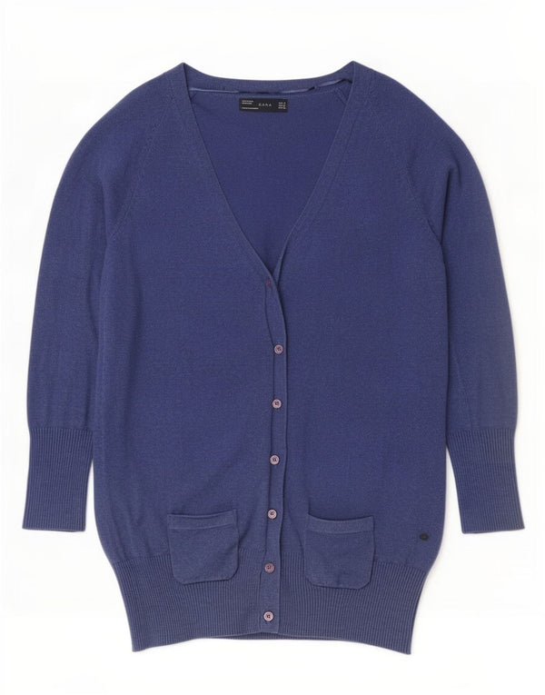 Pulover cardigan pentru femei Zara UK 12, bumbac albastru mediu