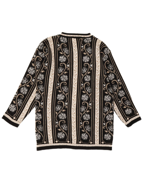 Pulover Cardigan Vintage pentru Damă UK 16 Mare Negru Floral Sintetic