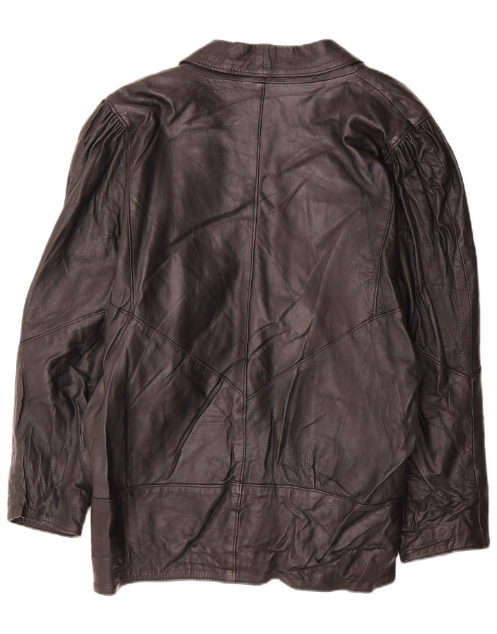 Jachetă de piele vintage supradimensionată pentru femei UK 14 Medium Black Leather