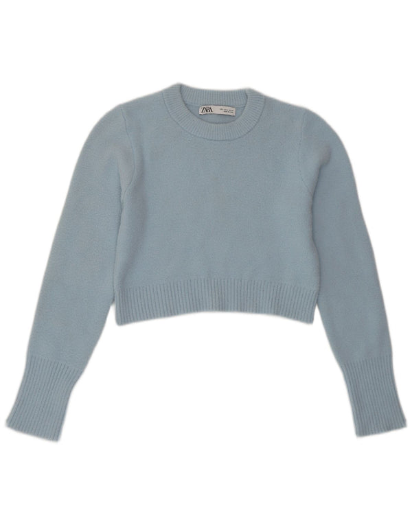 Pulover de damă ZARA Crop Crew Gate UK 10 Small Blue Nylon
