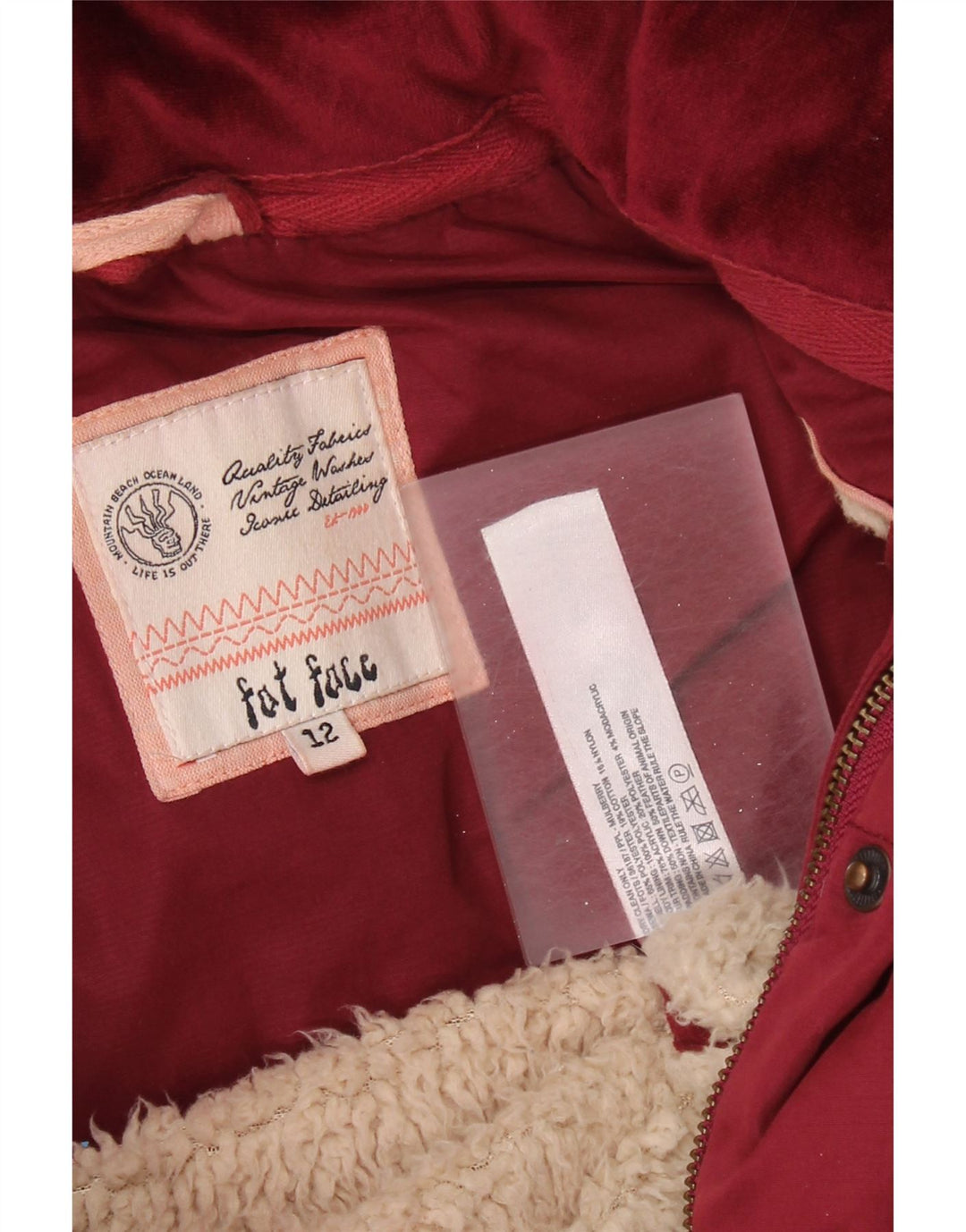 FAT FACE Gilet căptușit cu glugă pentru femei UK 12 Medium Burgundy Poliester