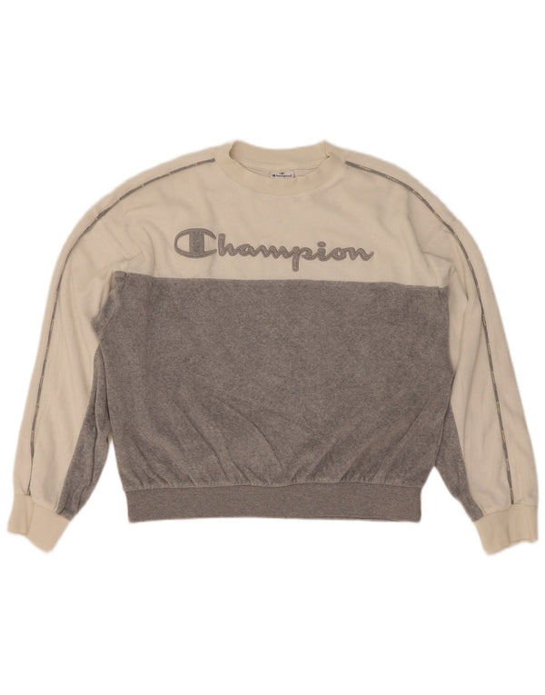 Pulover cu grafic pentru femei Champion UK 14 Medium White Colorblock
