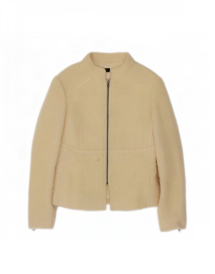 Jachetă Blazer pentru femei Zara cu fermoar complet EU 40 Lână, alb, mediu