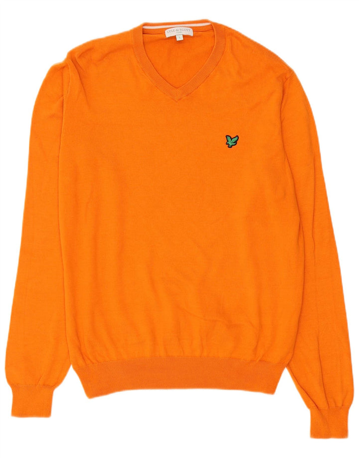 Pulover cu decolteu în V Lyle & Scott pentru bărbați, bumbac portocaliu mare