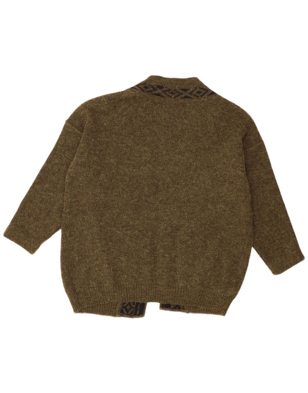 Pulover Vintage cardigan deschis pentru femei UK 16 Large Kaki Geometric
