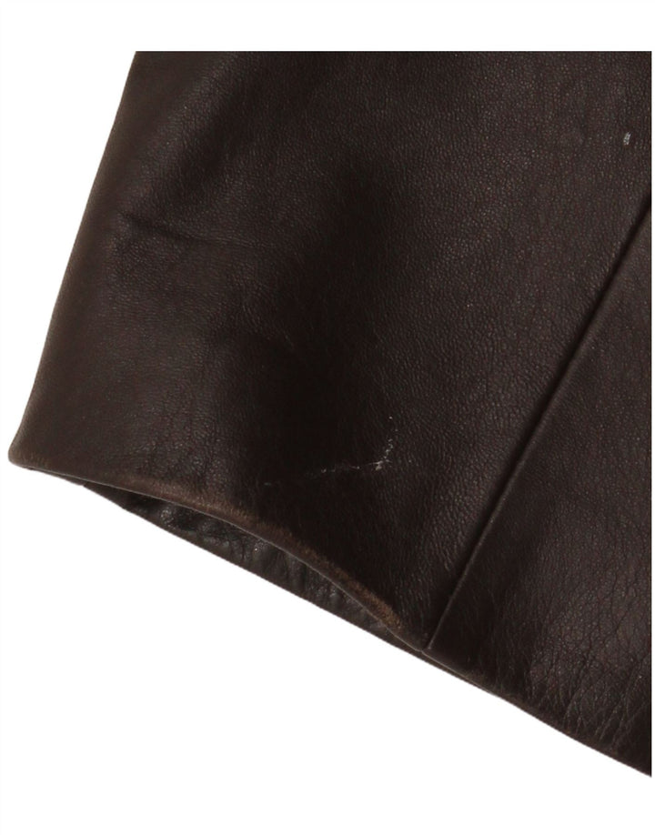 Jachetă vintage din piele cu 3 nasturi pentru femei UK 18 XL din piele maro