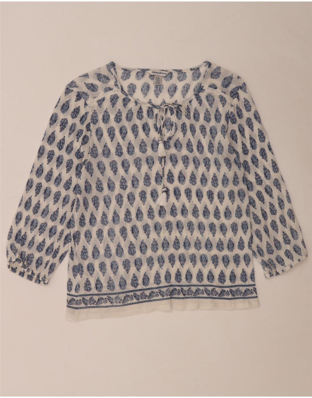 TOMMY BAHAMA Bluză cu mâneci 3/4 pentru femei, Marea Britanie 16, bumbac Paisley alb mare