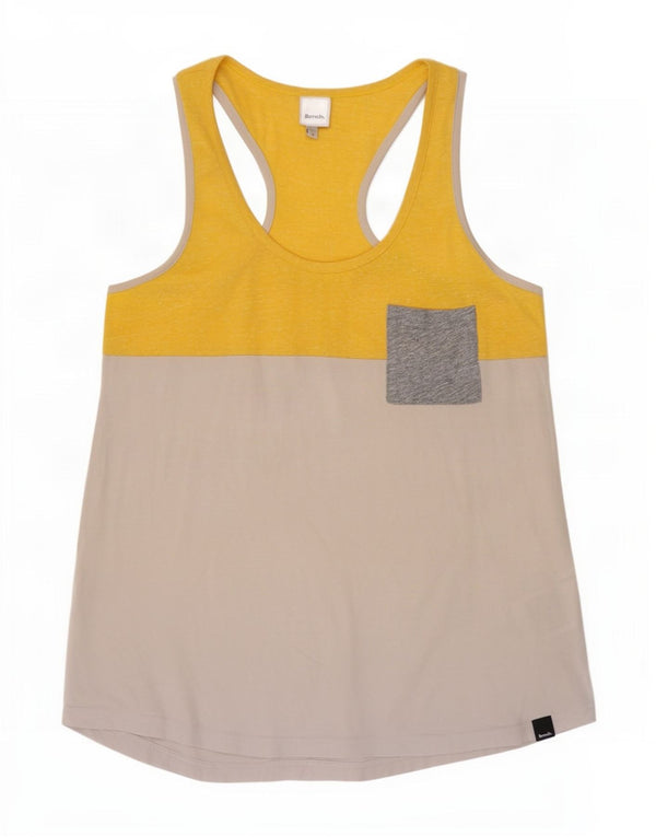 Bench Womens Vest Top UK 12 Medium Yellow Colorblock Bumbac