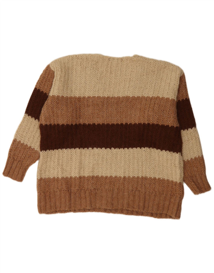 Pulover de damă ZARA supradimensionat cu decolteu în V UK 14 Medium Bej cu dungi