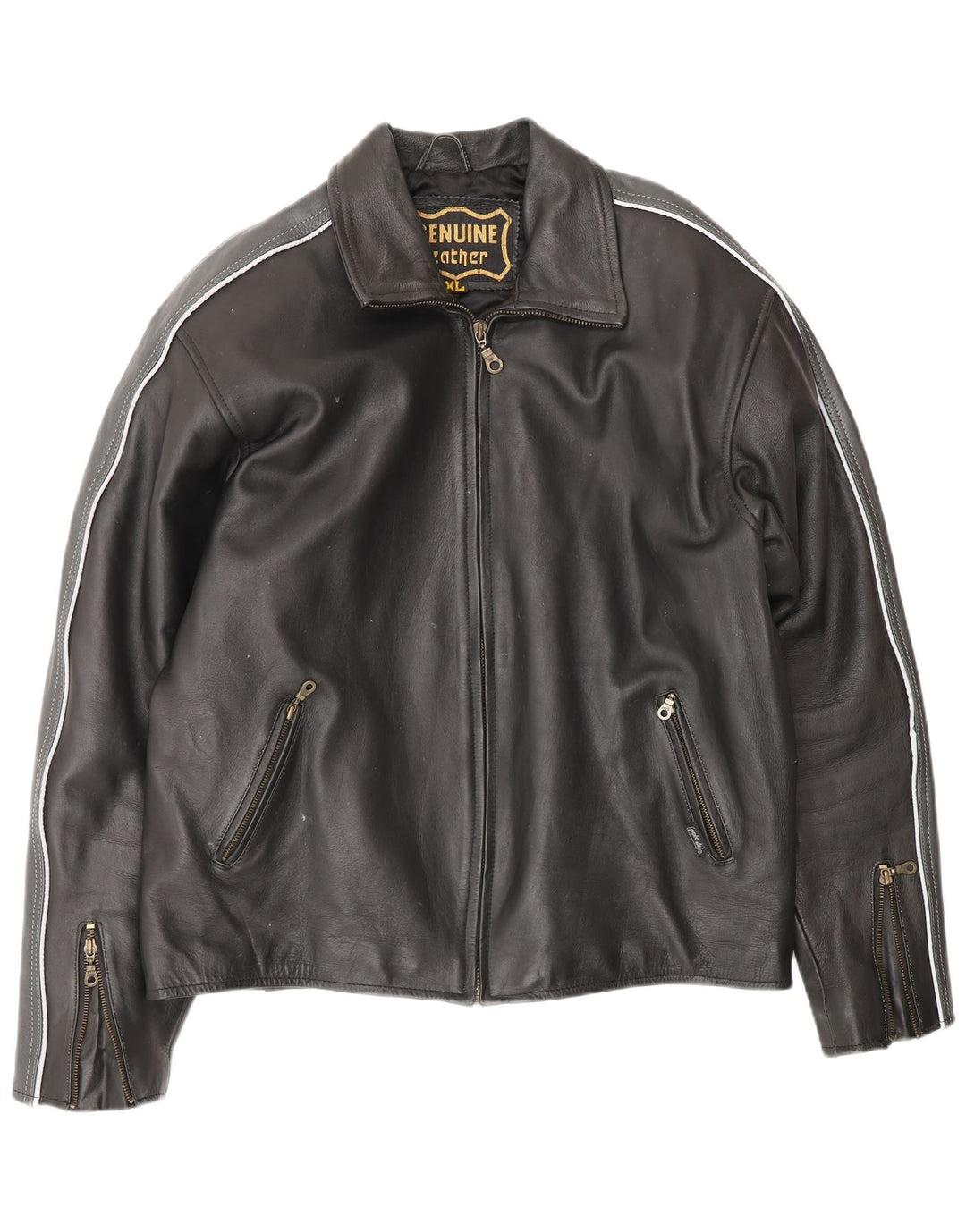 Jachetă de piele pentru bărbați VINTAGE UK 42 XL Piele neagră color bloc