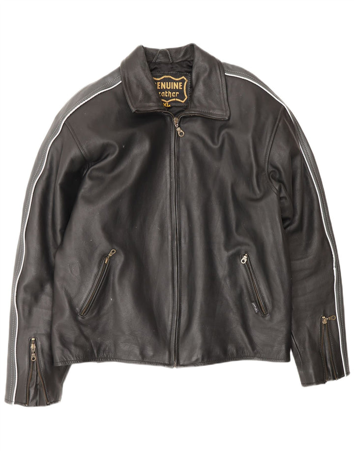 Jachetă de piele pentru bărbați VINTAGE UK 42 XL Piele neagră color bloc