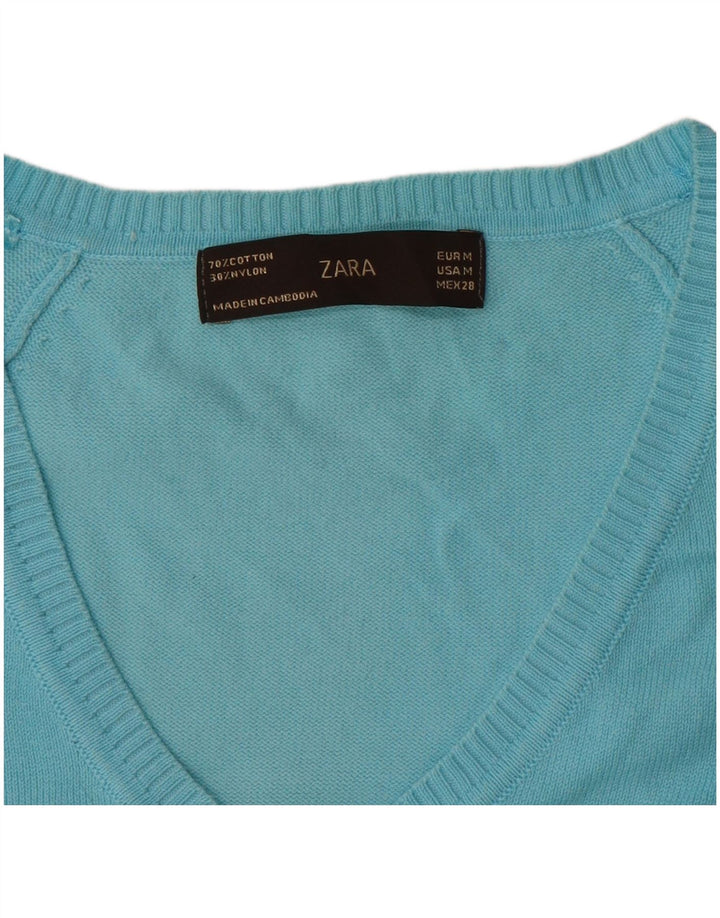 Pulover cu decolteu în V Zara pentru femei UK 12 Bumbac albastru mediu