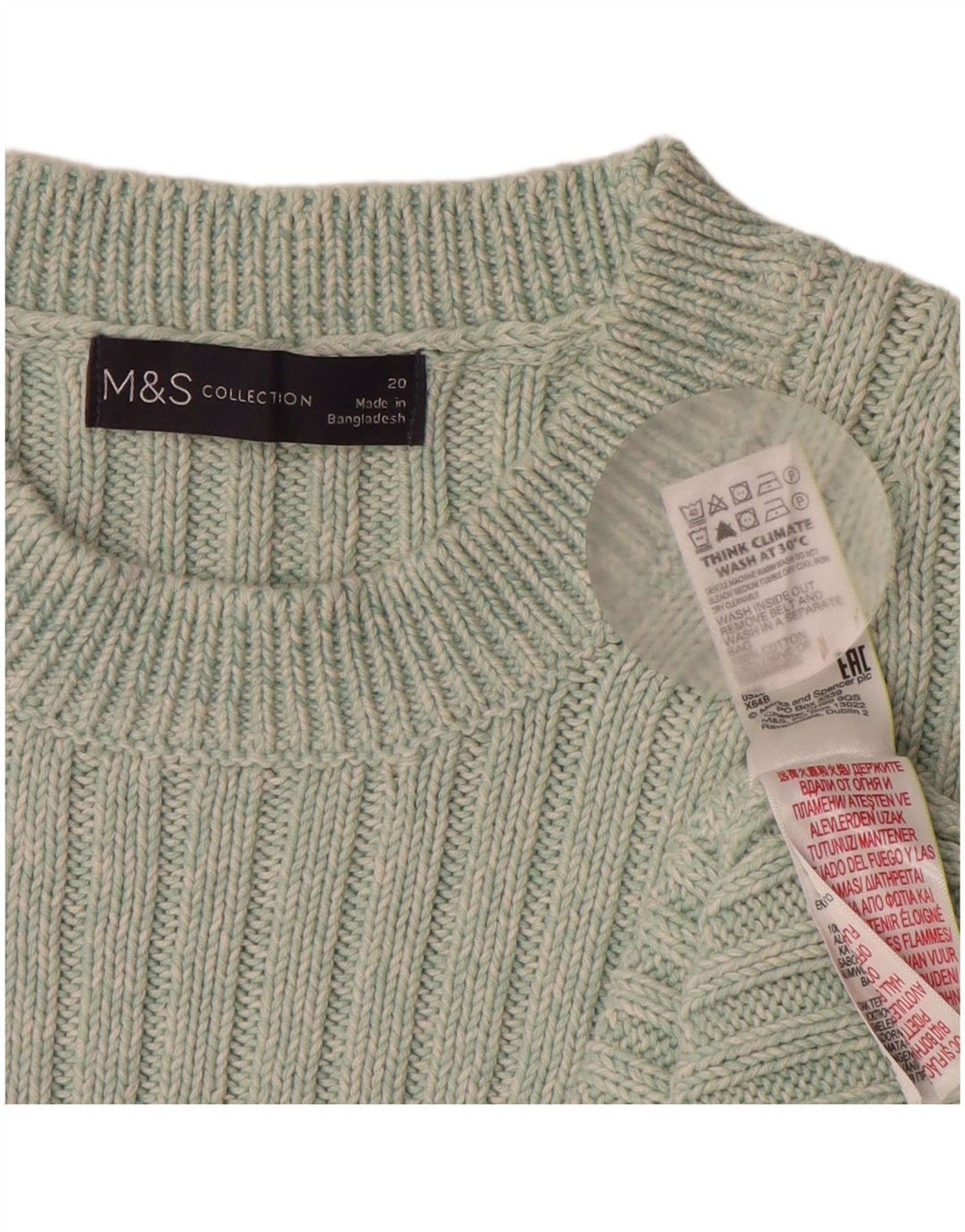 MARKS & SPENCER Pulover pentru femei cu decolteu rotund UK 20 2XL bumbac verde