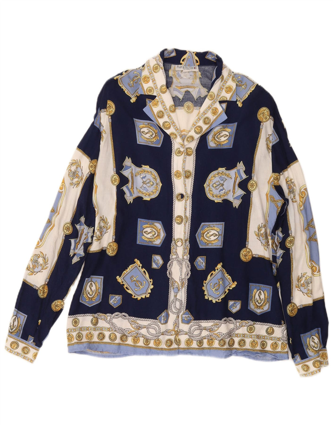 Bluză cămașă cu model abstract pentru femei VINTAGE UK 14 Medium Bleumarin