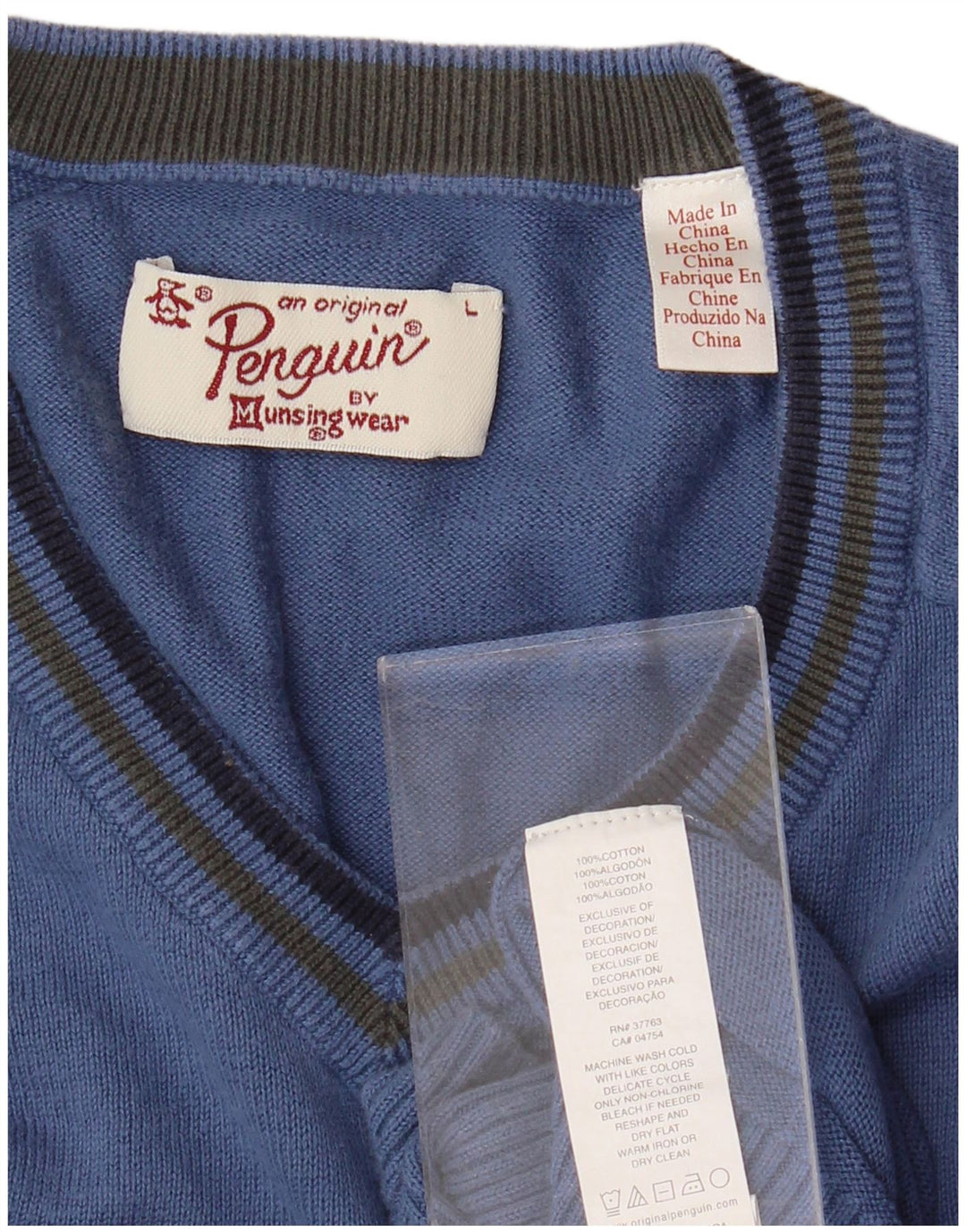 PENGUIN Pulover cu decolteu în V pentru bărbați, bumbac mare, albastru