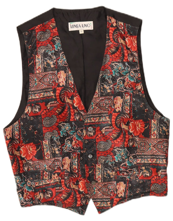 Vintage Mens Waistcoat Medium Multicoloured Floral Polyester