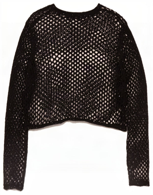 Top cu mânecă lungă supradimensionată din croșetat pentru femei Zara UK 10 Small Black