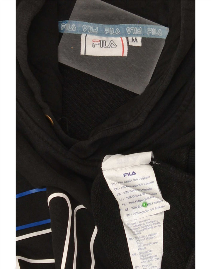 Pulover Fila pentru bărbați cu glugă grafică, bumbac mediu negru