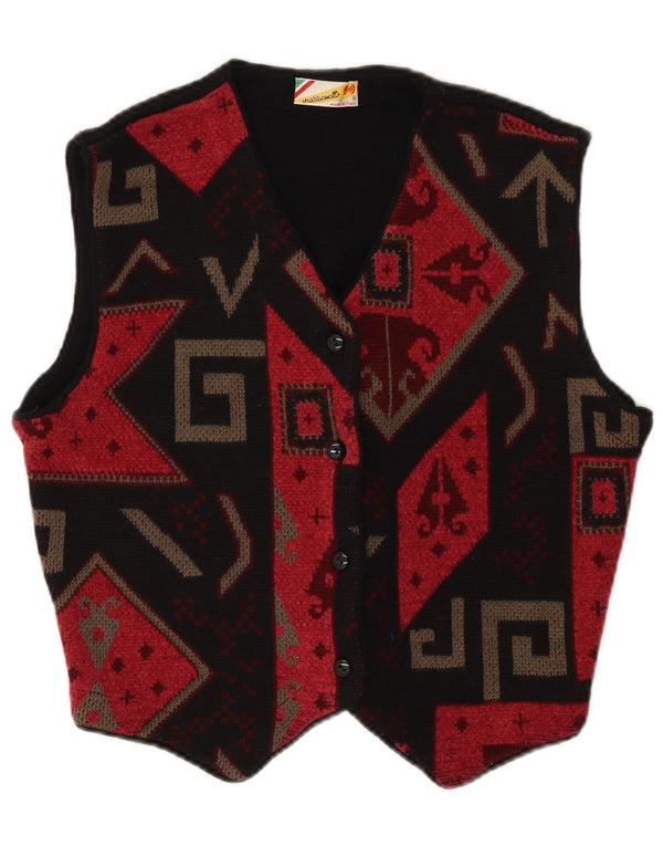 Pulover cardigan fără mâneci pentru femei vintage UK 14 mare negru geometric