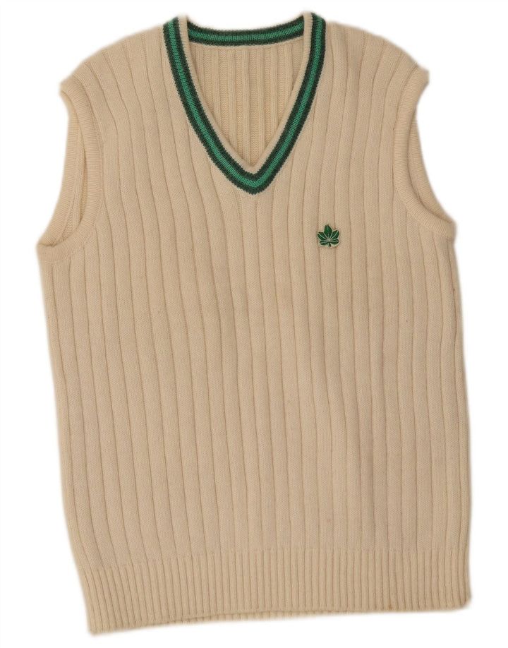 Vintage Mens Vest Tank Top IT 52 Large Off White Striped