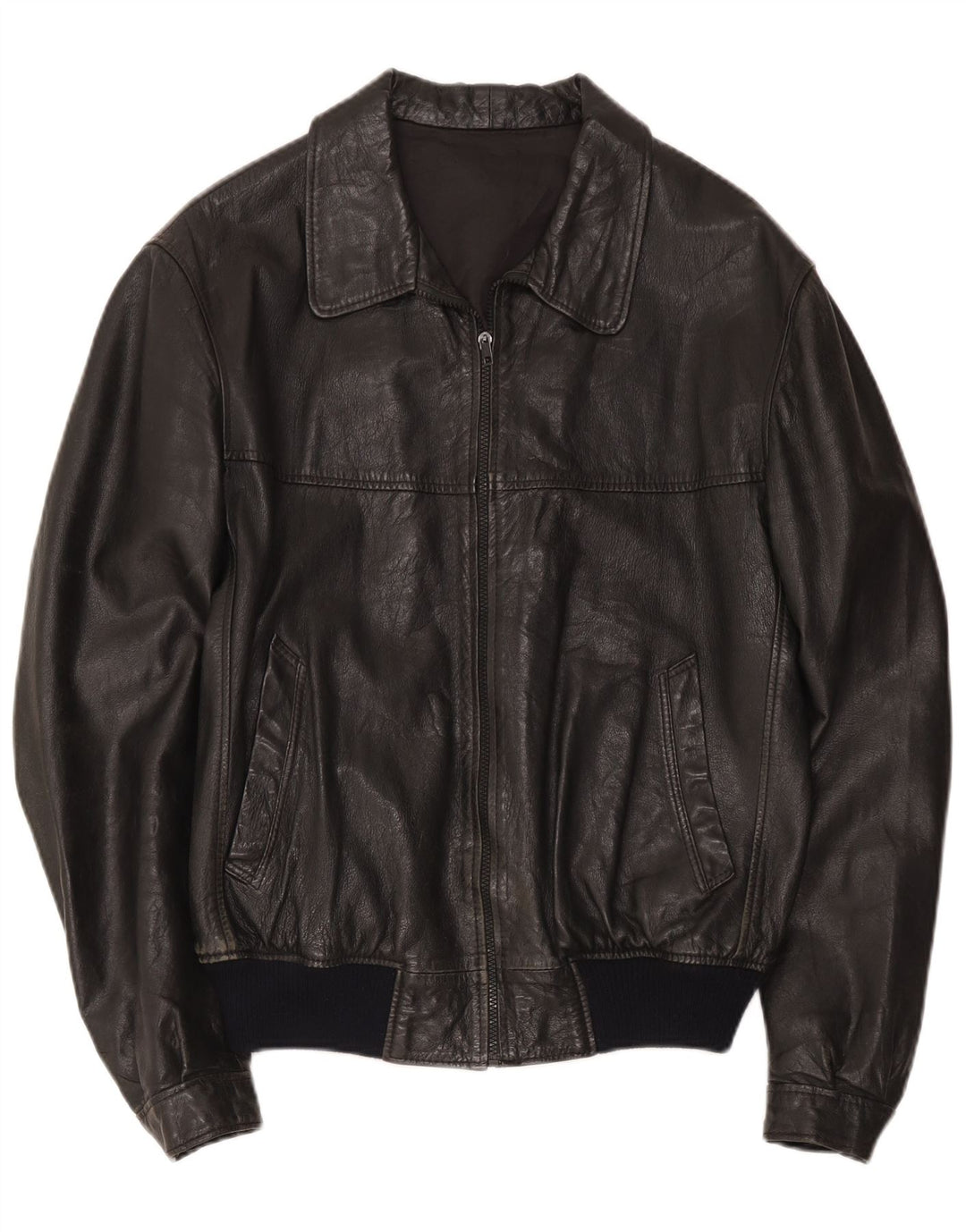 Jachetă de piele vintage pentru bărbați IT 48 Medium Black