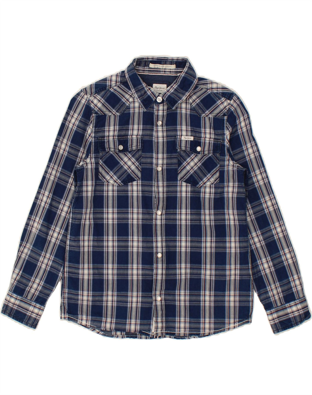 PEPE JEANS Boys Shirt 9-10 Years Navy Blue Check Cotton Vintage PEPE Jeans and Second-Hand PEPE Jeans from Messina Hembry 